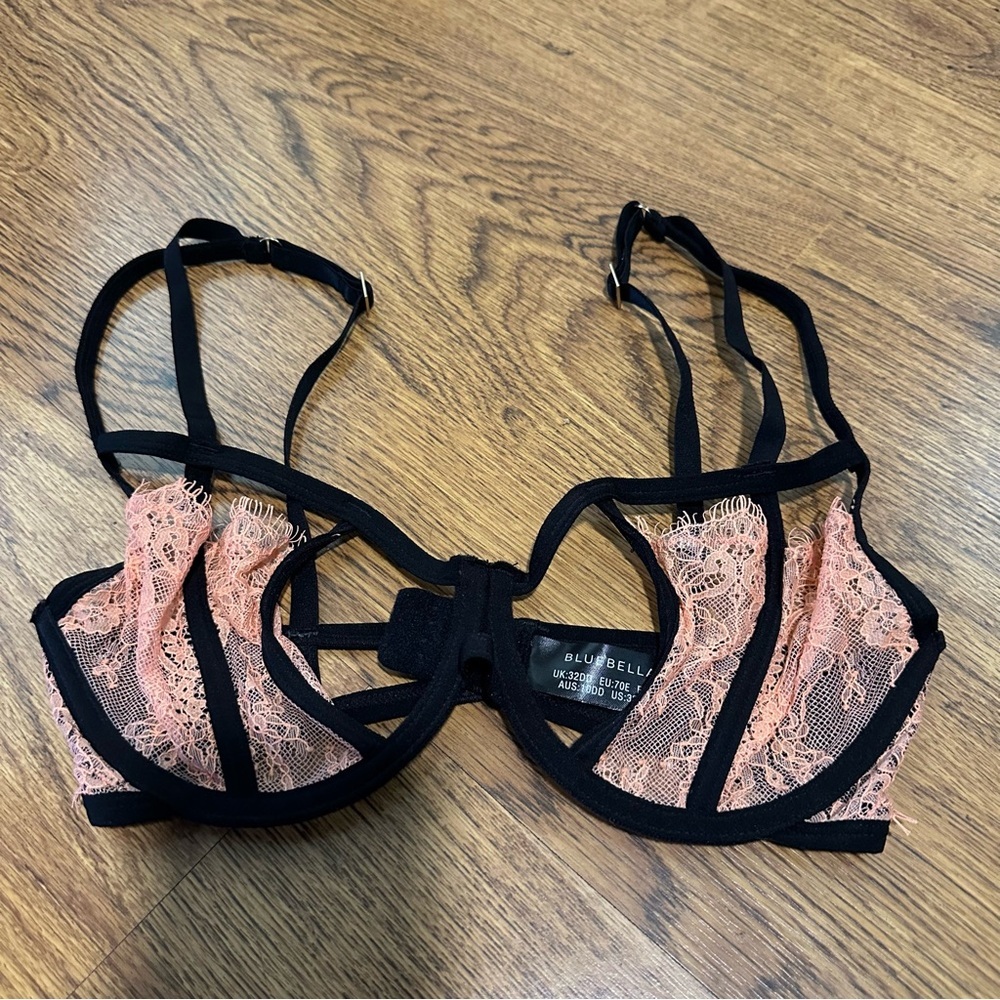Bluebella Women's Lace Bra Black M Pink que 32DD cut out intimate sheer